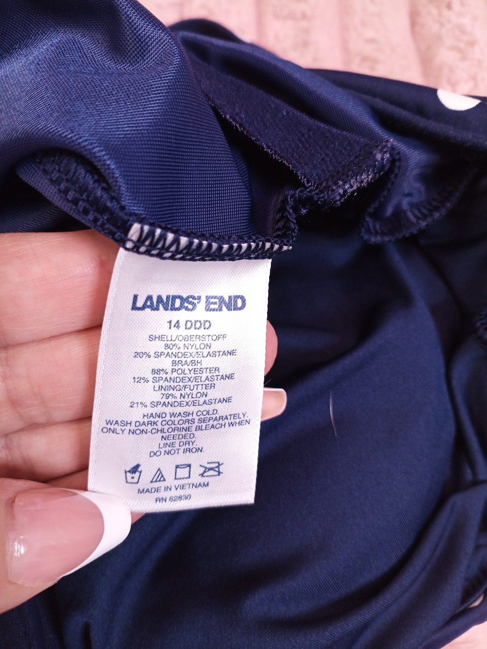 Lands' End Navy and White Polka Dot Tankini Top - Picture 7 of 8